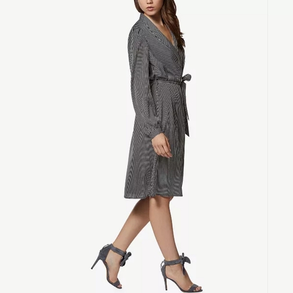 Avec Les Filles Striped Midi Wrap Dress Size XS Long Sleeve Lightweight Macy's - Picture 1 of 16